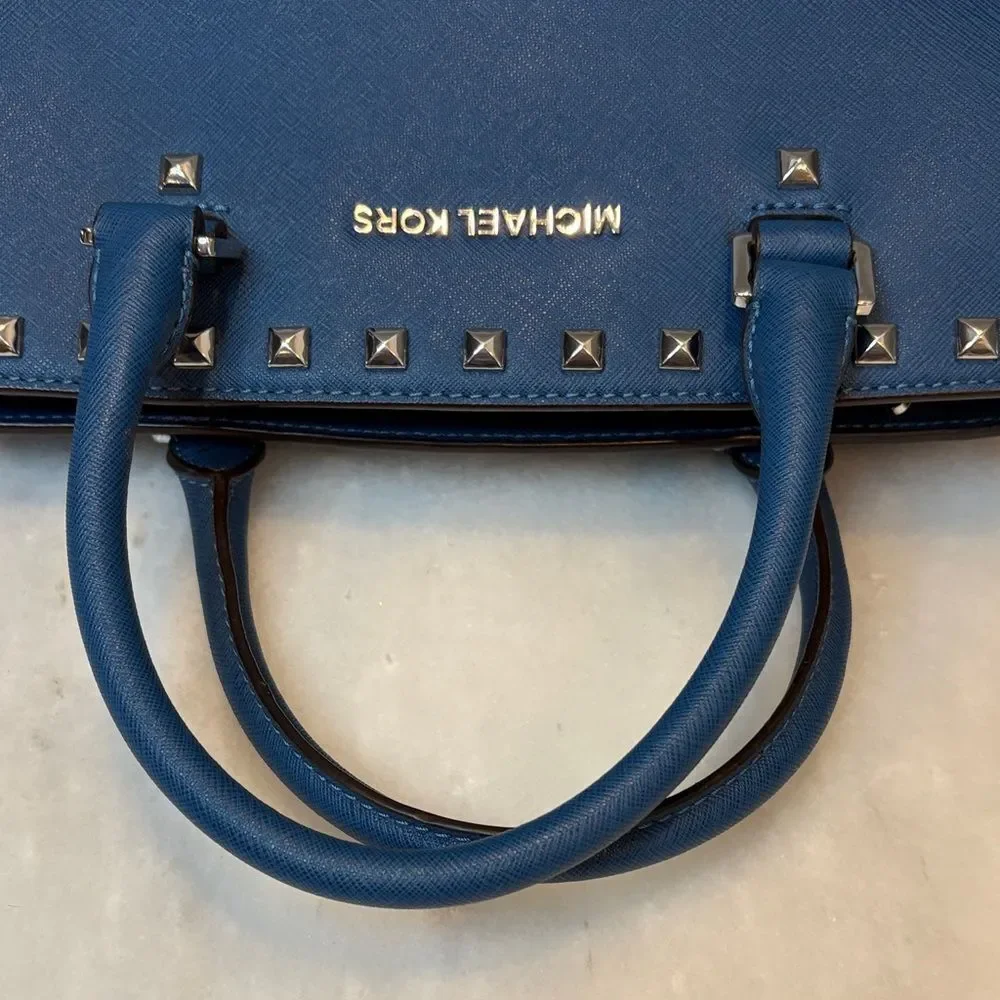 Michael Kors Bag Purse Handbag Leather Selma Studded Safiano Satchel Pocketbook